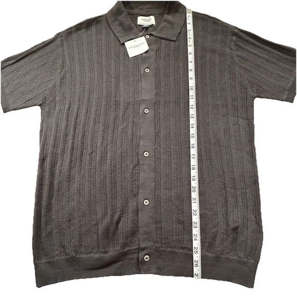 American Eagle Weekend Sweater Polo Men M Grey Textured Short Sleeve - Picture 3 of 8